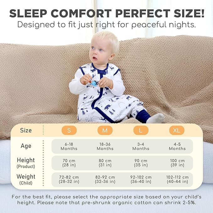 Mama Cheetah Toddler Sleep Sack with Feet 4T-5T, 0.5 TOG Organic Cotton Baby Wearable Blankets with Legs, Baby Sleeping Bag for Walkers, Early Walker X-Large