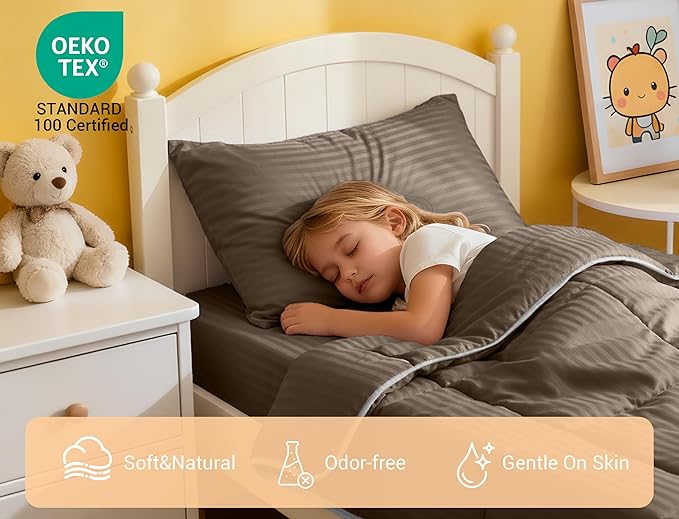 ZPECC Toddler Bedding Set - 4 Piece Hypoallergenic Baby Crib Bedding Set for Boys and Girls, Includes Toddler Comforter, Flat Sheet, Fitted Sheet and Pillowcase, Brown