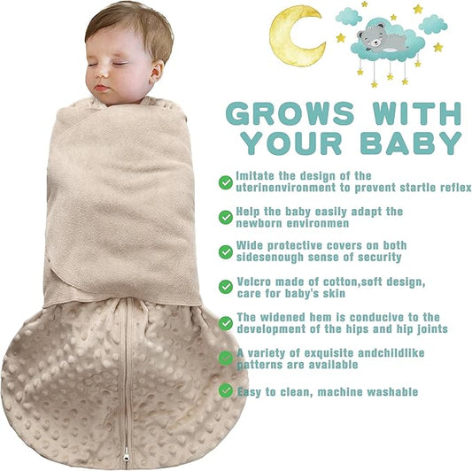 Fleece Newborn Sleep Sack Baby Swaddle,3-Way Adjustable Wearable Blanket,2 Pack Fleece Swaddling Sleeping Bag TOG 2.0， (Brown & Dark Green, 3-6 Months)