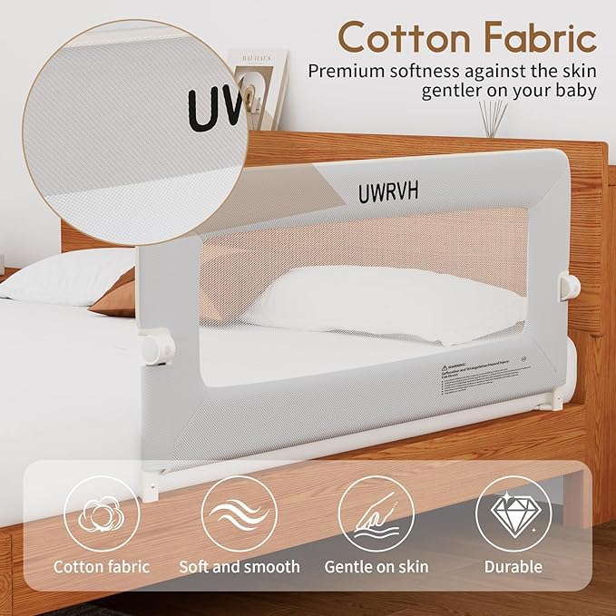 Bed Rail for Toddlers 33in Folding Bed Rail,T-Shaped No-Drill Base with Safety Lock,Soft 3D Fabric,Baby Bed Rail Guard for Twin,Full,Queen,King Beds,Toddler Bed Rail Guard (Gray, 33" L)