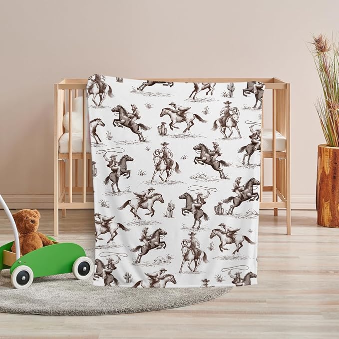 Western Blanket, Western Decor for Nursery Room, Baby Blankets for Boys Girls, Cowboy Baby Blankets, Western Baby Stuff, Soft Warm Lightweight Nursery Bed Blanket for Newborn Toddlers (06, 30x40 in)