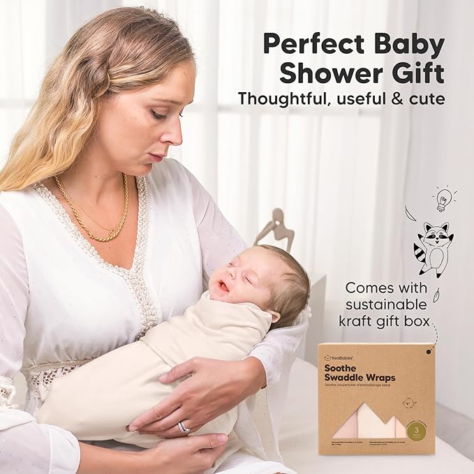 KeaBabies 3-Pack Organic Baby Swaddle Sleep Sacks - Swaddles for Newborns, Infant 0-3 Months, Baby Girls, Boys, Soft & Snug Newborn Sleep Sack, Nursery Swaddling Blankets (Angelic)