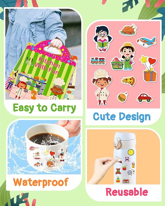 Benresive Reusable Sticker Books for Toddlers, 3 Sets Travel Stickers for Kids, Toddler Sticker Book, Crafts Activities for Toddlers, 3 and Up Birthday Gifts Travel Toys