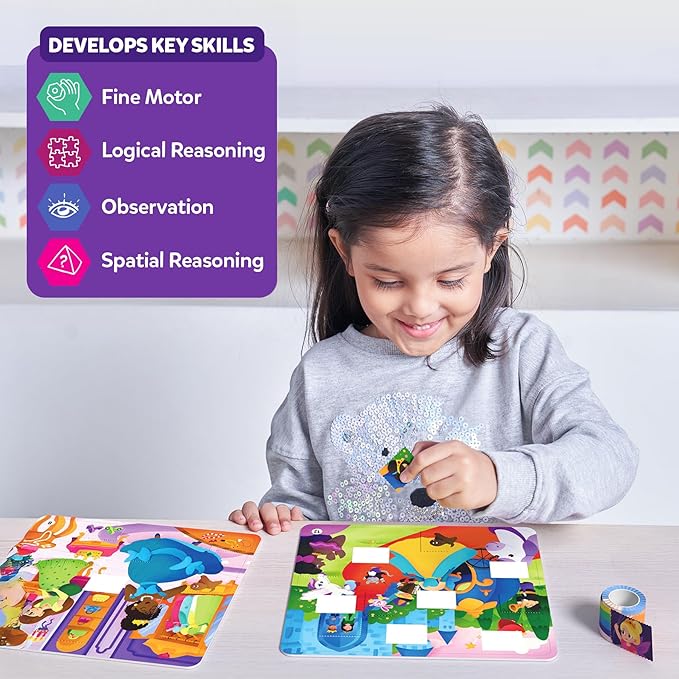 Skillmatics Puzzle Activity - Tape It Unicorn & Princess Sticker Puzzles, 300+ Easy-Tear Stickers, Reusable Art & Craft Kit, Fine Motor Skills & Travel Toy, Gift for Kids Ages 4, 5, 6, 7, 8
