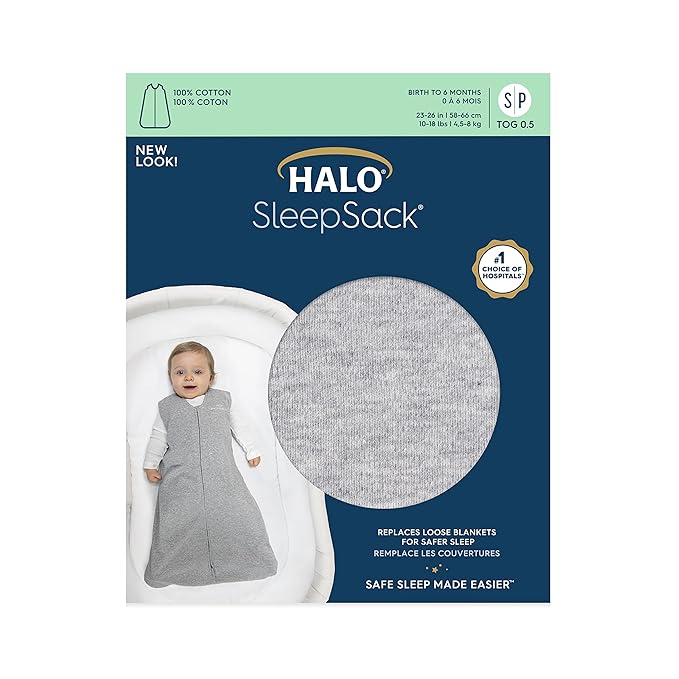HALO SleepSack, 100% Cotton Wearable Blanket, Swaddle Transition Sleeping Bag, TOG 0.5, Heather Grey, Large, 12-18 Months