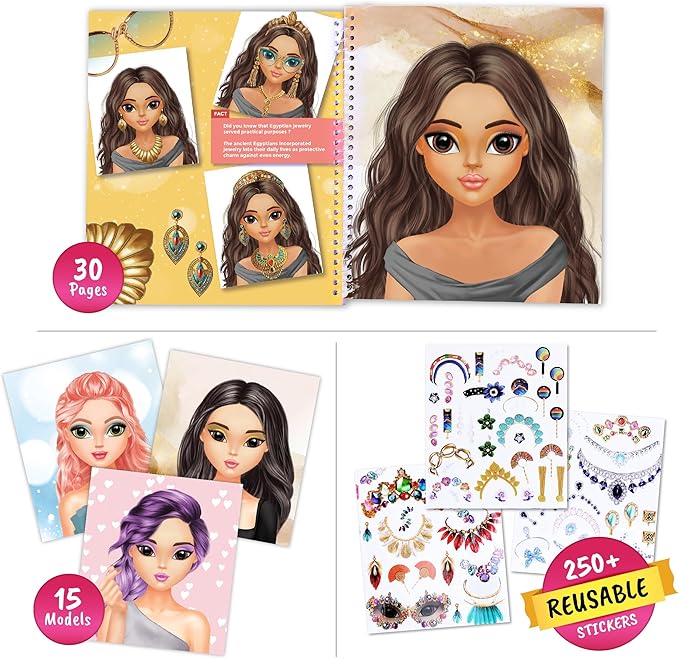 BSCOOL Sticker Stylish Dress up Jewelry. Sticker Activity Book for Kids. Learn Girls Fashion Design with Stickers and Guides for Kids 5 and up with 250+ Reusable Stickers. Christmas Gift for Girls