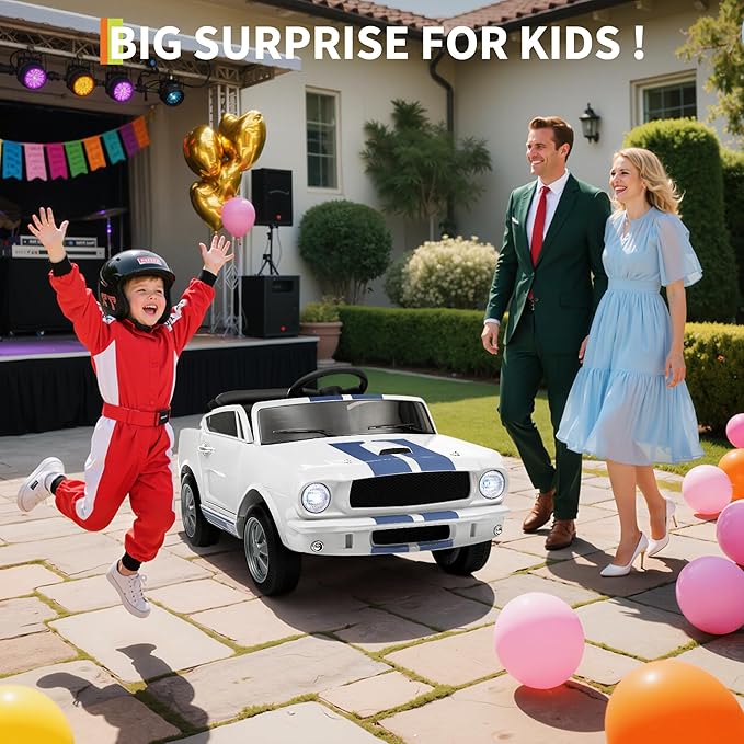 12V Ride on Car for Kids, Licensed Shelby GT350 Electric Toy with Parent Remote Control, 3 Speeds, LED Headlights, Music & Safety Belt for Toddlers