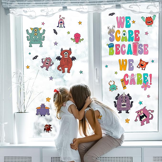 Monsters Wall Stickers for Kids, Monsters Wall Stickers for Children Room, We Scare Because We Care Stickers, Monsters Removable Stickers for Baby Nursery Bedroom Living Room Playroom Wall Decoration