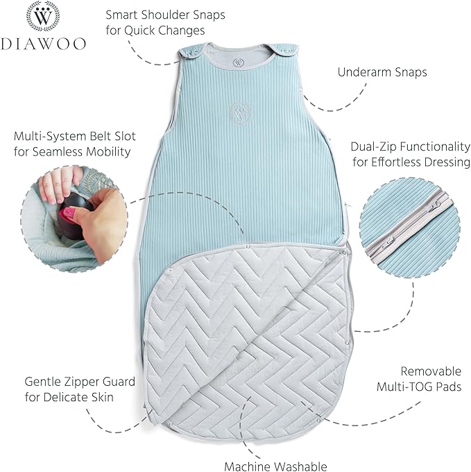 ThermaBloom Baby Sleep Sack (0.5–2.5 Tog)–Bamboo&Org.Cotton–Adjustable Sack (2–36 Months) with 2-Way Zipper&Belt Slot
