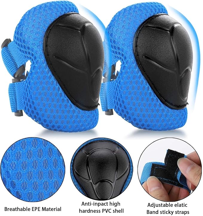 SISIGAD Kids Protective Gear Set, Strap Adjustable Knee Pads and Elbow Pads Wrist Guard 6 in 1, Suitable for Scooter, Skateboarding, Cycling, Skating