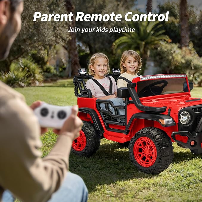 2 Seater Ride on Electric Car, 12V Ride on Toy Car for Kids 4-8 w/Remote Control, EVA Tires - Red