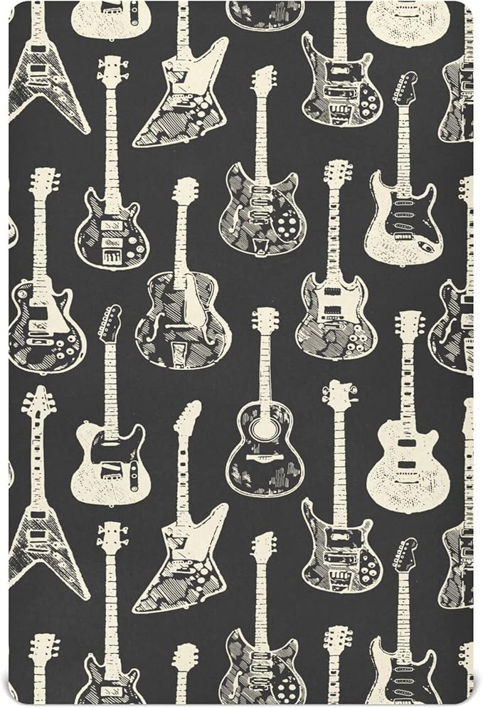 Black Guitar Music Crib Sheets Soft Breathable Fitted Baby Crib Sheets Mattress Cover for Girl Boys, 52" x 28" x 9"