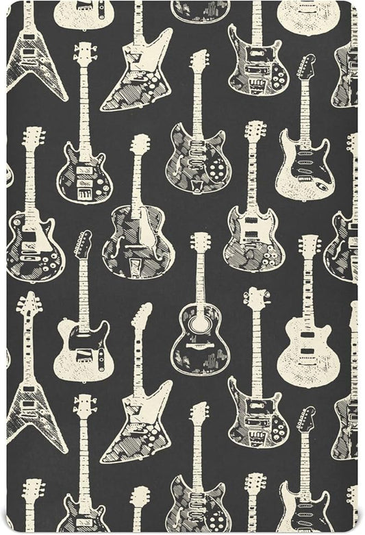 Black Guitar Music Crib Sheets Soft Breathable Fitted Baby Crib Sheets Mattress Cover for Girl Boys, 52" x 28" x 9"