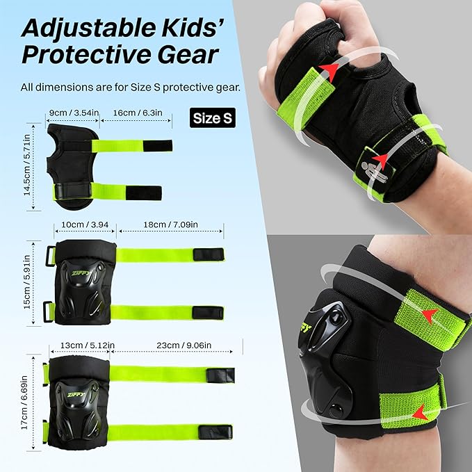 ZIFFY Knee Pads for Kids, Adjustable Knee and Elbow Pads Set with Wrist Guard, Protective Gear for Boys Girls Skateboard Roller Skating Cycling Bike – 2 Sizes, 4 Colors by Jova