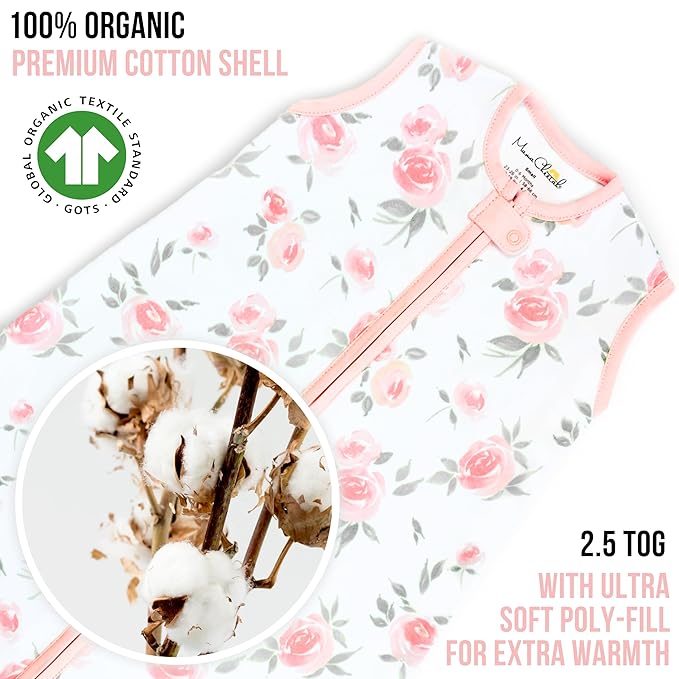 Mama Cheetah Baby Sleep Sack 2.5 TOG, Organic Cotton Baby Wearable Blanket with Two-Way Zipper, Swaddle Transition Baby Sleeping Bag for Newborn Infant Toddler Boy Girl, 6-12 Months