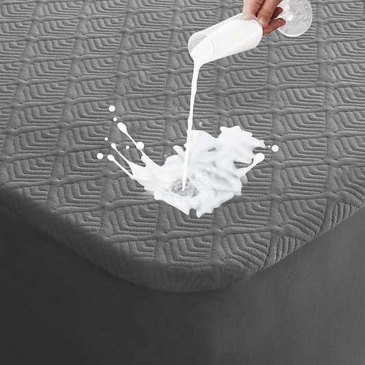 Queen Mattress Protector, Waterproof Mattress Pad Washable Rayon Mattress Cover Breathable Noiseless Bed Protector 3D Patterns 5" - 21'' Elastic Fitted Deep Pocket(Dark Grey)