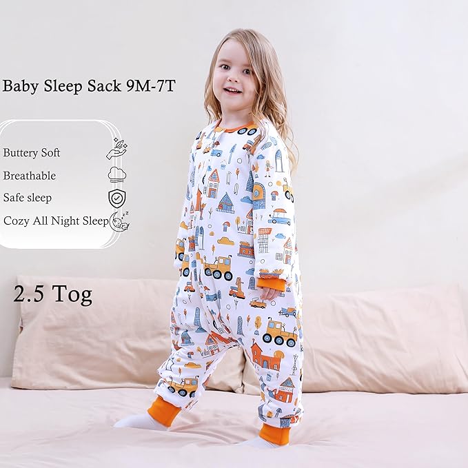 Toddler Sleep Sacks 2.5 TOG Winter Long Sleeve Sleep Sack with Legs 2-Way Zipper Baby Wearable Blanket