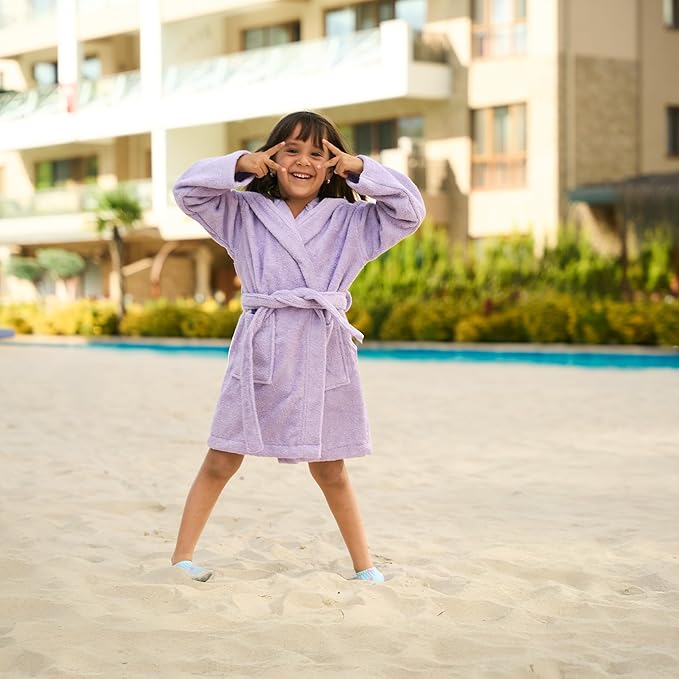BAGNO MILANO Kids Organic Turkish Cotton Hooded Beach Cover-Up Towel, GOTS Certified, for Boys and Girls (Unicorn Purple, 5-6 Years)
