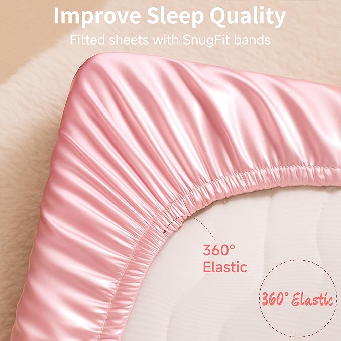 Satin Soft Crib Sheet 2 Pack, Great for Baby with Sensitive Hair, Silky Baby Sheet 52’’x28’’x8’’ Fitted Sheets for Girls (Pink & Purple)
