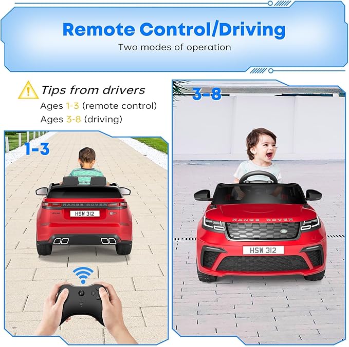 12V Ride On Car, Electric Vehicle Toy for Kid & Toddler, Licensed Land Rover Battery Powered Electric Truck with Parental Remote Control, Music, LED Lights