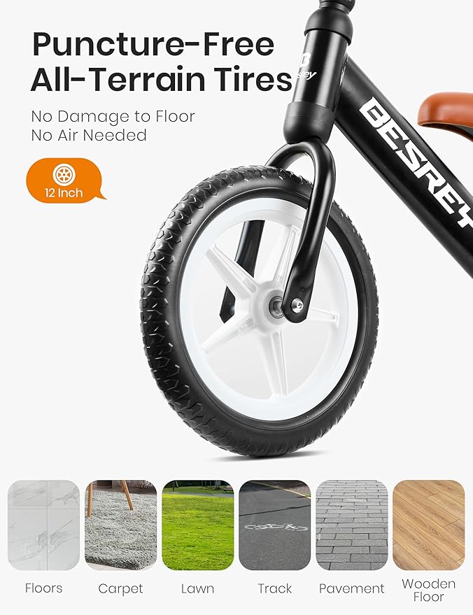 besrey Toddler Balance Bike 2 Year Old, All-Metal Frame | 12" Motion-Activated Lighting Wheels | All-Terrain | Kids Bike with Padded Adjustable Seat | Gift Bike for Boys Girls 2 3 4 5 Years Old