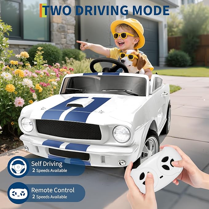 12V Ride on Car for Kids, Licensed Shelby GT350 Electric Toy with Parent Remote Control, 3 Speeds, LED Headlights, Music & Safety Belt for Toddlers