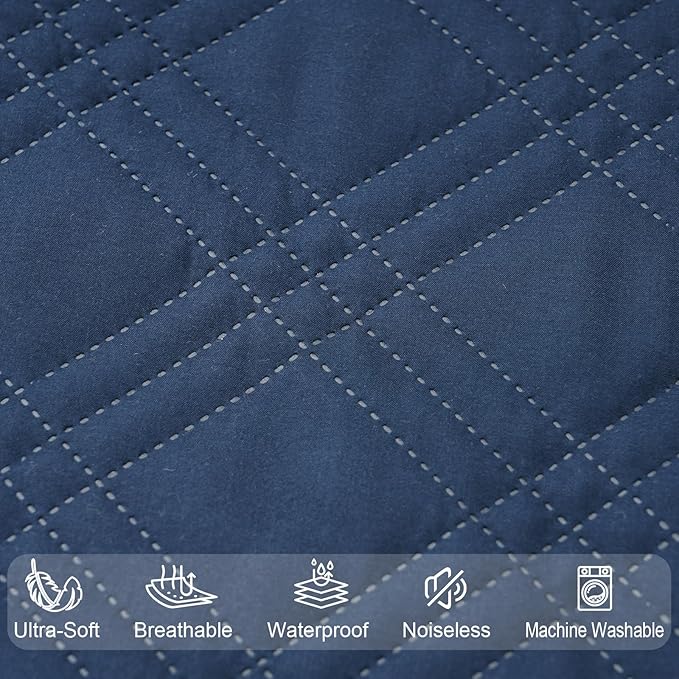 david's kids 2 Pack Waterproof Crib Mattress Protector, Fit Standard Crib and Toddler Mattresses, Ultra Soft and Breathable for Boys Girls Neutral, Grey & Navy Blue Checker