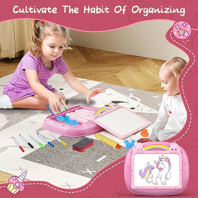 Gifts for 1-2 Year Old Girls, Toddlers Unicorn Toys with Magnetic Letters and Numbers, Portable Preschool Learning and Educational Toys for 1-2 Year Old Toddler Girl Birthday Christmas Gifts(Pink)