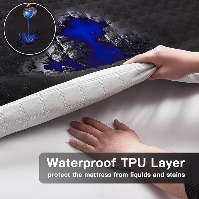 Mecerock Twin Mattress Protector Waterproof, Quilted Fitted, 18 Inches Deep Pocket, Black