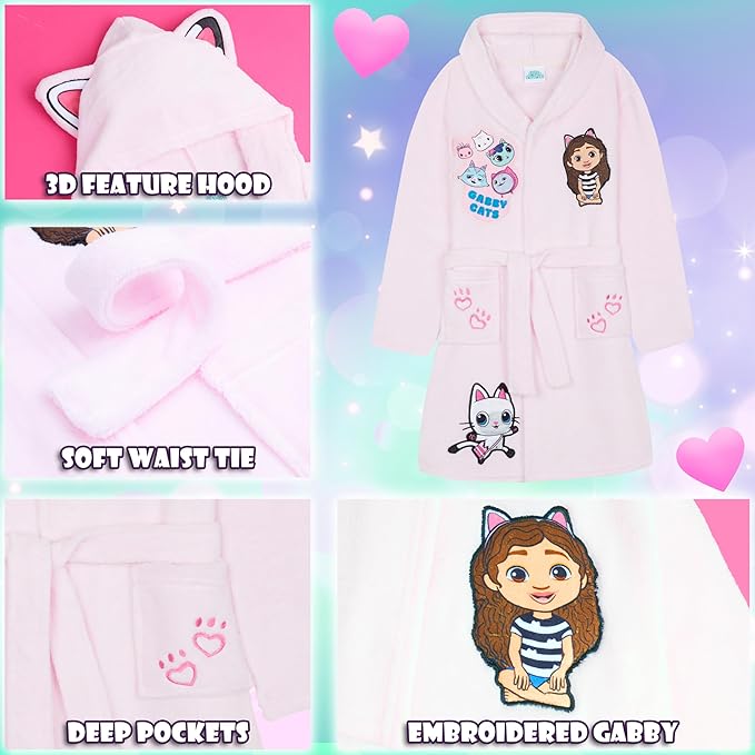 Get Trend Fleece Bathrobe for Girls, Teens, Dressing Gown, Soft Hooded Robe, Cozy Loungewear, Sleepwear Gifts for Girls
