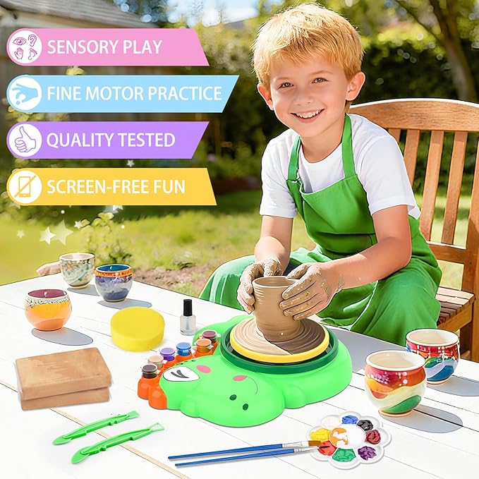 Pottery Wheel for Kids, Complete Pottery Painting Craft Kit, Arts and Crafts for Kids Ages 8-12, Art Supplies for Kids Toys Boys Birthday Christmas Gift for 6 7 8 9 10 11 12 13 Year Old, Green