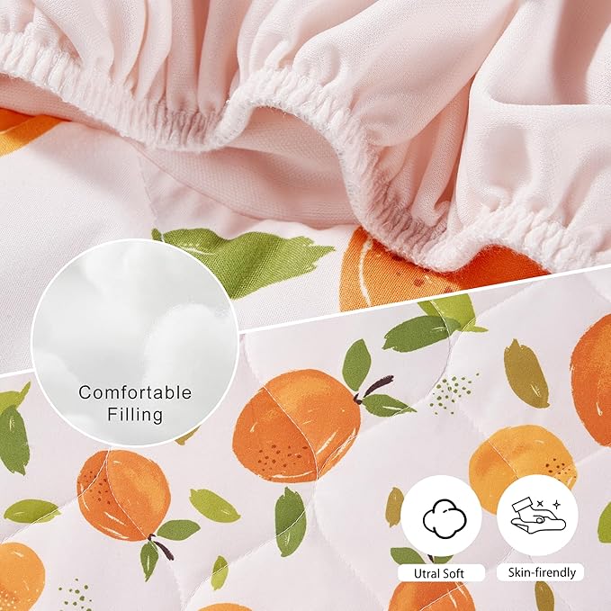 TILLYOU Pack and Play Sheet - Soft Quilted Crib Cover Pad, Toddlers Mattress Protector with 1''-3'' Deep Pocket, Thick Play Yard Playpen Sheets, Crib Mattress Pad, 39"x27", Orange Flavour