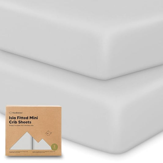 Pack and Play Sheets Fitted - 2-Pack Mini Crib Sheets for Pack N Play Mattress 38x26, Soft & Cozy, Neutral Toddler Playard Bedding, Snug Fitted Mini Baby Crib Mattress Cover Boy, Girl (French Gray)
