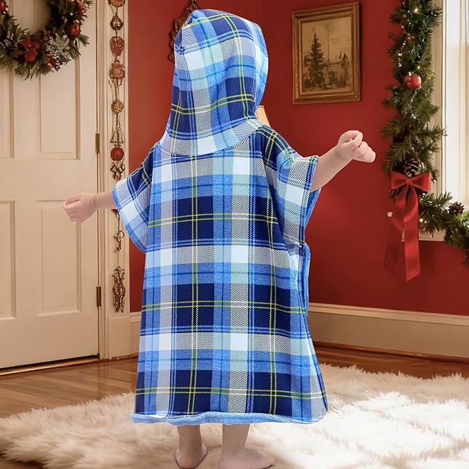 VOOVA & MOVAS Double-Layered Baby Hooded Towel Poncho (2-4 Years, 20x21 Inches) | Ultra Soft & Absorbent Cotton | Thick Toddler Bath Towel for Swimming, Beach, Shower & Winter, Blue Bufflo