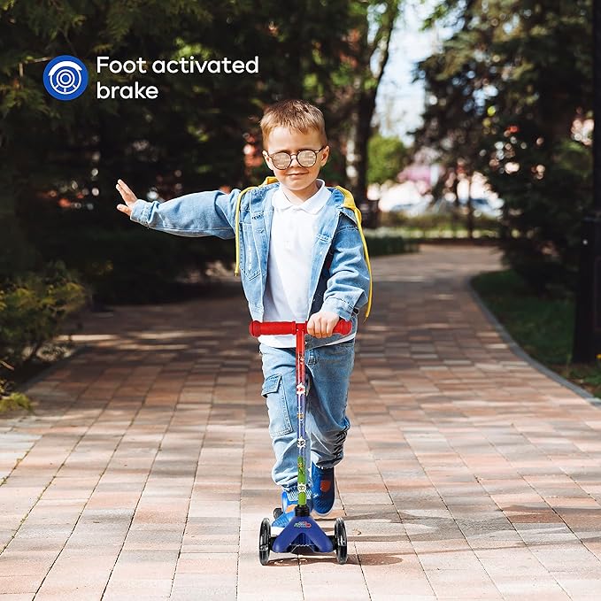 Self Balancing Kick Scooter with Light Up Wheels, Extra Wide Deck, 3 Wheel Platform, Foot Activated Brake, 75 lbs Limit, Kids & Toddlers Girls or Boys, for Ages 3 and Up
