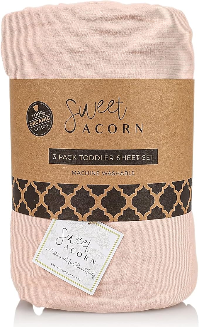 3 Piece Toddler Bedding Sets - Organic Cotton Jersey Knit - Fits Convertible Cribs and Mattresses - 9" x 28" x 52" - Dahlia Pink