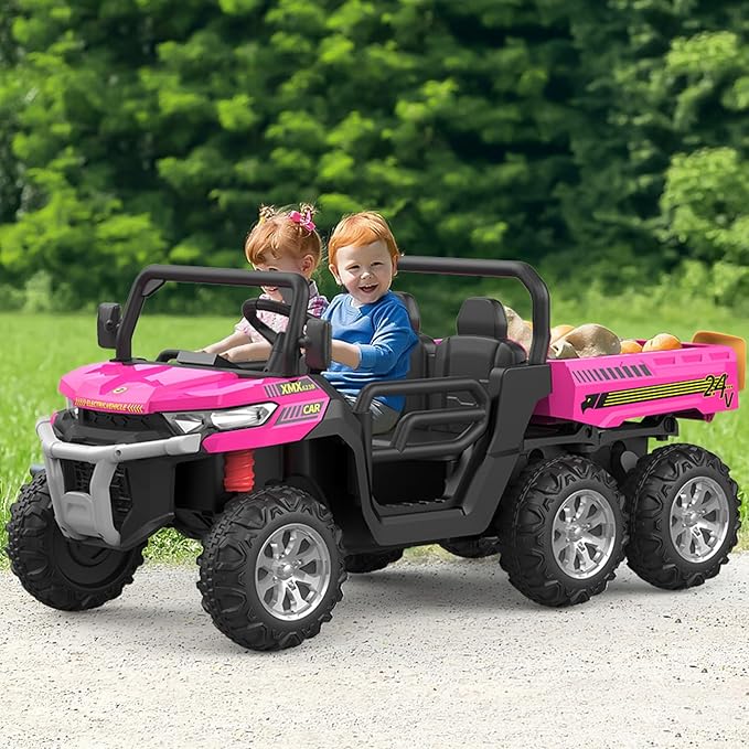 2-Seater Kids Ride On Dump Truck, 75W Electric Ride On UTV Toys with Remote Control, Dump Bed, PP Tire x 6, LED Light & Music, 24V 4WD Power Ride On Truck Car for Boys Girls (Red)