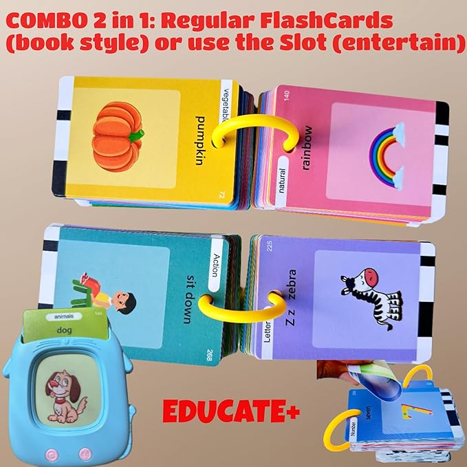 Durable Talking Flash Cards for Toddlers 1-3, Pocket Speech with 274 undestructible FlashCards & a Carrying Ring, Montessori Toys for 1 Year Old, Education Toys for Boys & Girls, Gifts for Grandkids