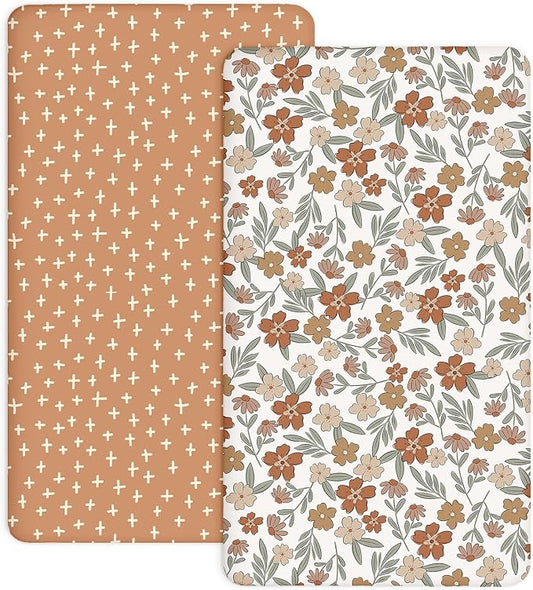 Crib Sheets for Boys and Girls, 2 Pack Fitted Baby Sheets for Standard Toddler Mattress 28" x 52", Soft Breathable Jersey Knit Baby Bedding (Rusty Garden)