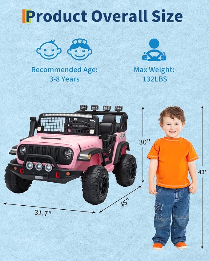 2 Seats 24V Kids Electric Ride on Car with Remote Control, 20" Large Seat with 2 Safety Belts, Two 200W Battery Powered Electric Vehicle for 3+ Years, LED Light,Music,Horn,USB Port, Riding Toy, Pink