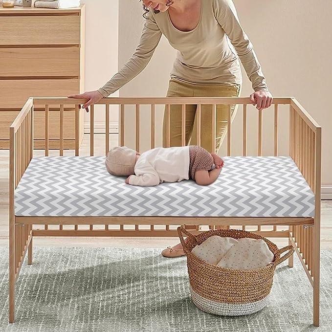 Gray Wave Fitted Crib Sheet Wave Baby Crib Sheet Fit Standard Crib and Toddler Mattress,Crib Mattress Sheets for Boys Girls 28"x52"