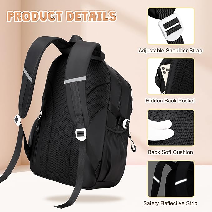 DIGOBAY 3PCS Girls Backpack for School, Kids Backpack for Girls with Lunch Box Pencil Case Set for Teen Girl Elementary Primary Middle High College School Bookbag with Cute Pins (Black)
