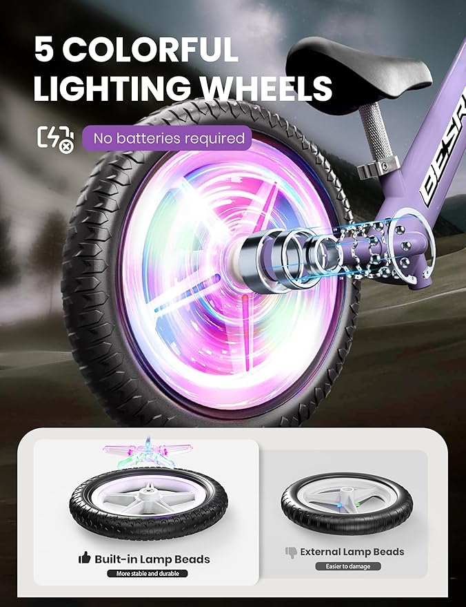 besrey Toddler Balance Bike 2 Year Old: All-Metal Frame & Battery-Free 12" Glow Wheels, Bonus 4 Stickers + Customize Plate, Adjustable Seat Toddler Bike for Kids 2 3 4 5 Boys Girls Gift