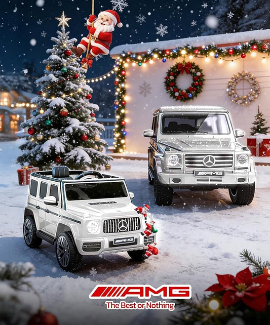 ELEMARA Licensed Mercedes-Benz AMG G63 Ride on Toys,Electric Car for Kids W/Parents Control,Electric Powered A Wagon Ride On Truck Toy,Spring Suspension,Bluetooth,Flickering Lights/LED Lights, White