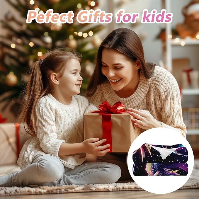 GNEW Cute Galaxy Dragon Throw Blanket, Kawaii Dragon Gifts for Kids, Sparkle Galaxy Starry Stars Animal Print Blanket, Blue Purple Pink Black, 50"x40"