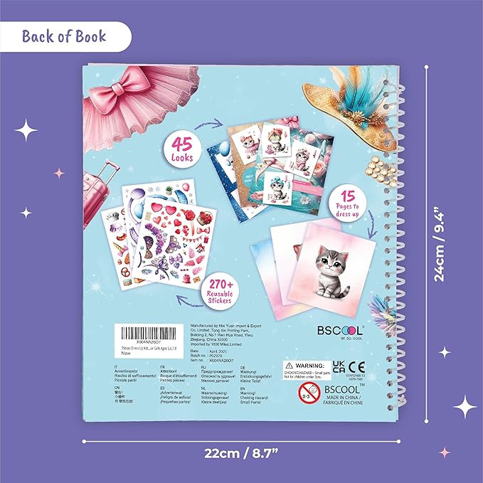 Sticker Dress Up Kitten - Kids Activity Book Learn Fashion Design for Kitten with Guides and 270+ Reusable Stickers. Christmas Gift for Girls Ages 5,6,7,8