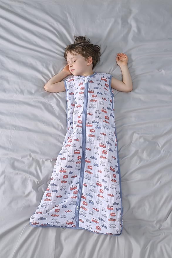 Baby Sleep Sack 2-4 T Baby Wearable Blanket 100% Organic Cotton 0.5 TOG Toddler Sleep Sacks 2- Way Zipper Soft 4 Layers Muslin 2T 3T 4T Car