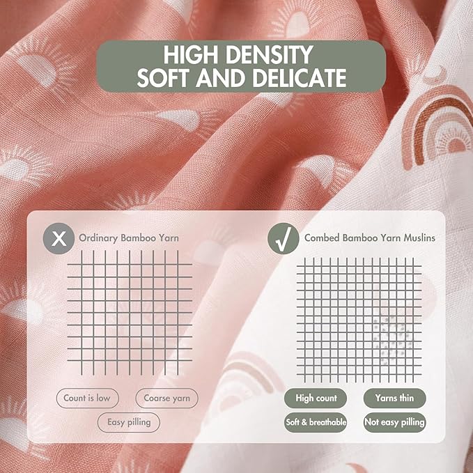 GLLQUEN BABY Receiving Blanket Boy Cotton Muslin Swaddle Blankets Girl Newborn Squares Breathable & Soft Thin Baby Blankets Cloths Double Absorbent Infant Swaddling Wrap - 3 Pack (Sun)