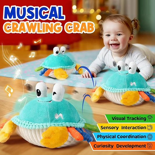 FUNZBO Baby Toys 12 18 Months - 3 in 1 Musical Dancing Crawling Crab Baby Plush Toy, Interactive Infant Tummy Time Toys with 50 Songs & Recording Feature, Christmas Birthday Gifts for Age 1-3 Toddler