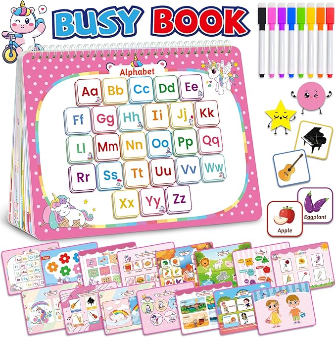 Benresive Montessori Busy Book for Toddlers 3-5, Preschool Learning Activities, Tracing Activity Coloring Books for Kids Ages 3-5, Educational Toys Gifts, Autism Sensory Travel Toys for Toddlers